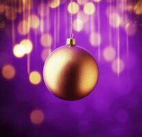 AI generated a golden christmas ornament on purple background, photo