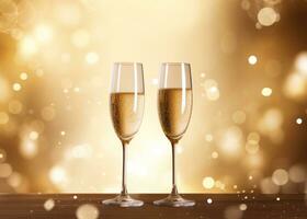 AI generated two champagne flutes are on front of a gold background photo