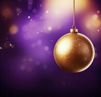 AI generated a golden christmas ornament on purple background, photo