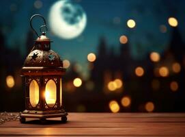 AI generated ramadan lantern background with moon a lantern and crescent moon photo