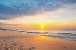 ai generado puesta de sol en el cielo y el arena de el playa. Pro foto