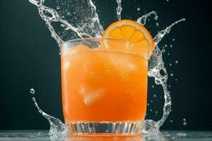 AI generated Orange punch cocktail with ice cubes. Pro Photo