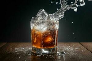 AI generated Cola splash with ice cubes. Pro Photo