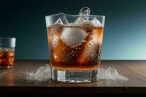 AI generated Cola splash with ice cubes. Pro Photo