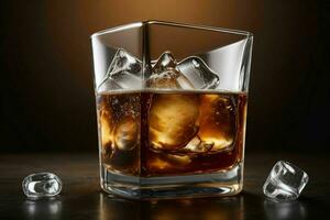 AI generated whiskey splash with ice cubes. Pro Photo