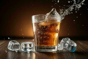 AI generated Cola splash with ice cubes. Pro Photo