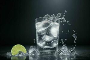 AI generated Gin tonic splash with ice cubes. Pro Photo