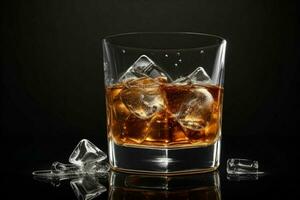 AI generated whiskey splash with ice cubes. Pro Photo