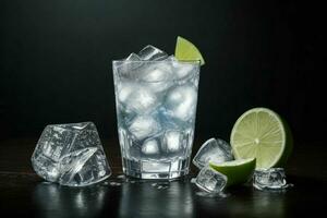 AI generated Gin tonic splash with ice cubes. Pro Photo