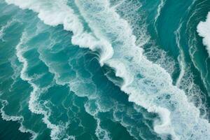 AI generated Top view foamy water waves at the ocean. Pro Photo