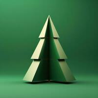 ai generado un triángulo Navidad árbol en un 3d representación en un verde antecedentes foto