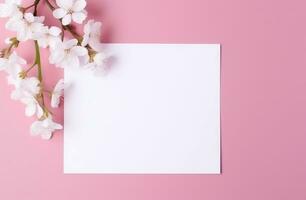 ai generado blanco blanco sábana de papel tendido en rosado fondo, foto