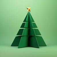 ai generado un triángulo Navidad árbol en un 3d representación en un verde antecedentes foto