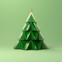 ai generado un triángulo Navidad árbol en un 3d representación en un verde antecedentes foto