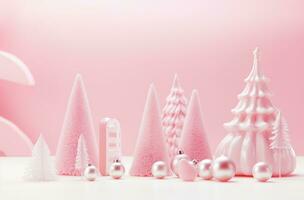 AI generated white christmas decorations on a pink background photo