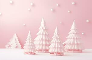 ai generado blanco Navidad decoraciones en un rosado antecedentes foto