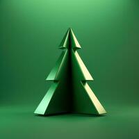 ai generado un triángulo Navidad árbol en un 3d representación en un verde antecedentes foto