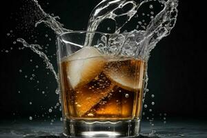 AI generated Rum splash with ice cubes. Pro Photo