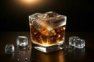 AI generated Rum splash with ice cubes. Pro Photo