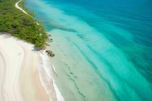 AI generated aerial view of the tropical beach and ocean. Pro Photo