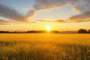 ai generado dorado hora puesta de sol en el campo. Pro foto