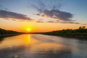 ai generado dorado hora puesta de sol en el río. Pro foto