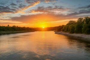 ai generado dorado hora puesta de sol en el río. Pro foto