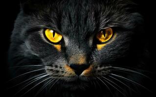 AI Generated The muzzle of a black cat with yellow eyes. The face of a cat. photo