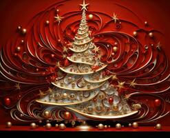 AI Generated Golden Christmas tree on white and black background . New Year card with a Christmas tree. Christmas. photo