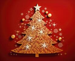 AI Generated Golden Christmas tree on white and black background . New Year card with a Christmas tree. Christmas. photo