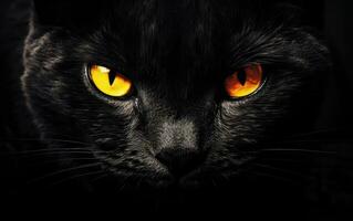 AI Generated The muzzle of a black cat with yellow eyes. The face of a cat. photo