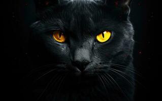 AI Generated The muzzle of a black cat with yellow eyes. The face of a cat. photo