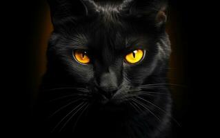ai generado el bozal de un negro gato con amarillo ojos. el cara de un gato. foto