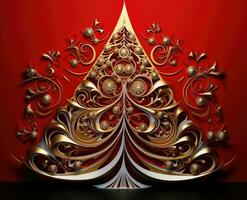 AI Generated Golden Christmas tree on white and black background . New Year card with a Christmas tree. Christmas. photo