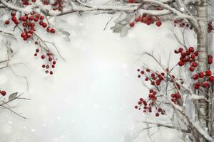 AI Generated fir branches with green and red berries photo