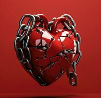 AI Generated A broken heart in chains. A broken heart. A glued heart photo