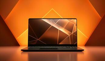 AI Generated Laptop. Technology Laptop. Laptop against dark background. photo