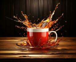 AI Generated A red cup with liquid splashing. Drink splash in a cup photo