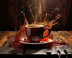 AI Generated A red cup with liquid splashing. Drink splash in a cup photo