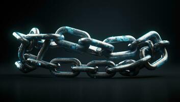 AI Generated Iron Chains . Steel chains . Broken chain. photo