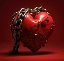 AI Generated A broken heart in chains. A broken heart. A glued heart photo