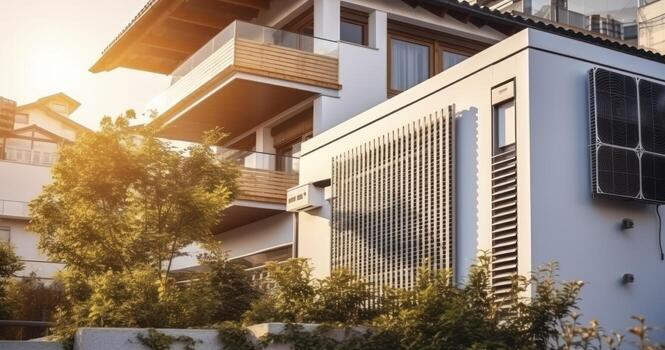 AI generated The Integration of a Modern Heat Pump into the Architecture of a Residential Building photo