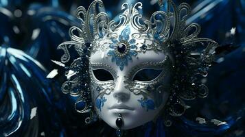 AI generated Colorful festive of mardi gras venetian carnivale blue mask beads party design photo