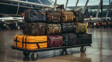 AI generated Journey's Commencement - A cart full of luggage in an airport photo