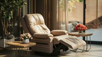 AI generated A Close-Up Exploration of a Reclining Chair's Elegance in a Cozy Living Room photo