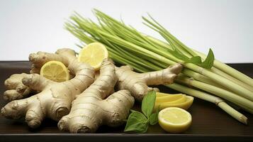 AI generated Aromatic Essentials - Ingredients like lemongrass and ginger for the use in the Asian cuisine photo