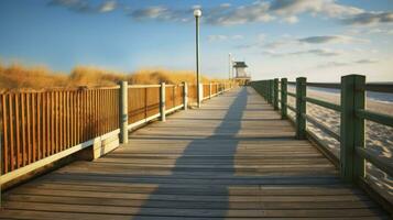 AI generated The Alluring Detail of a City's Boardwalk Pier against the Backdrop of the Sea photo