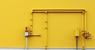 AI generated Pipeline Perspective - Yellow gas pipe in front of residential building wall photo