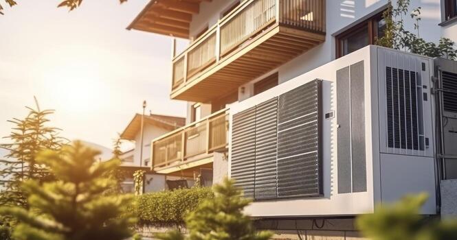 AI generated The Integration of a Modern Heat Pump into the Architecture of a Residential Building photo