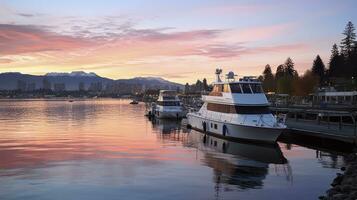 AI generated Capturing the Enchanting Sunset Over a Serene Boat at the Marina. photo